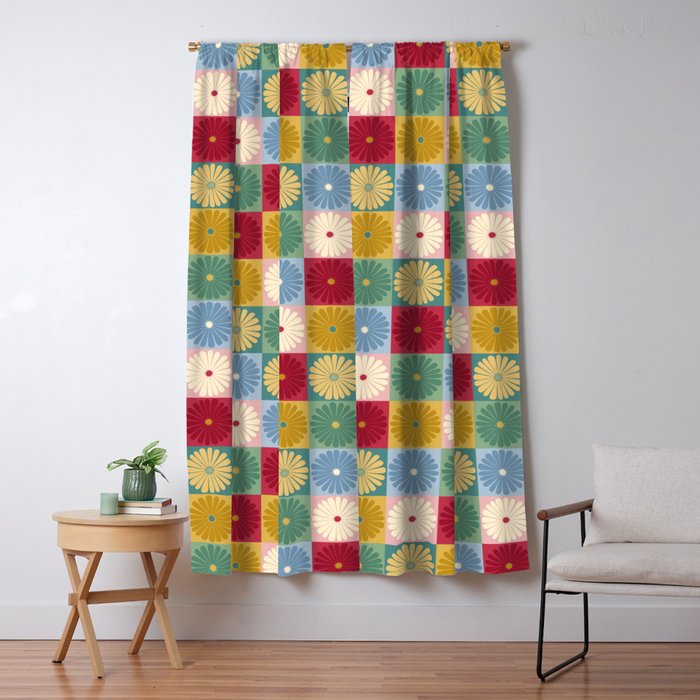 Retro Flowers Check Pattern XX Window Curtain Gallery Image 5