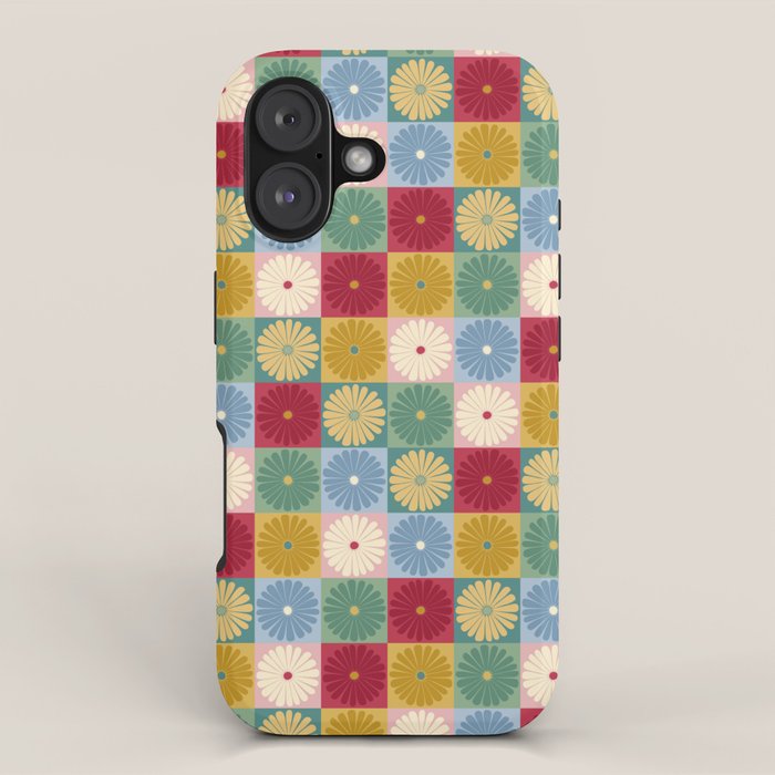 Retro Flowers Check Pattern XX iPhone Case Gallery Image 1