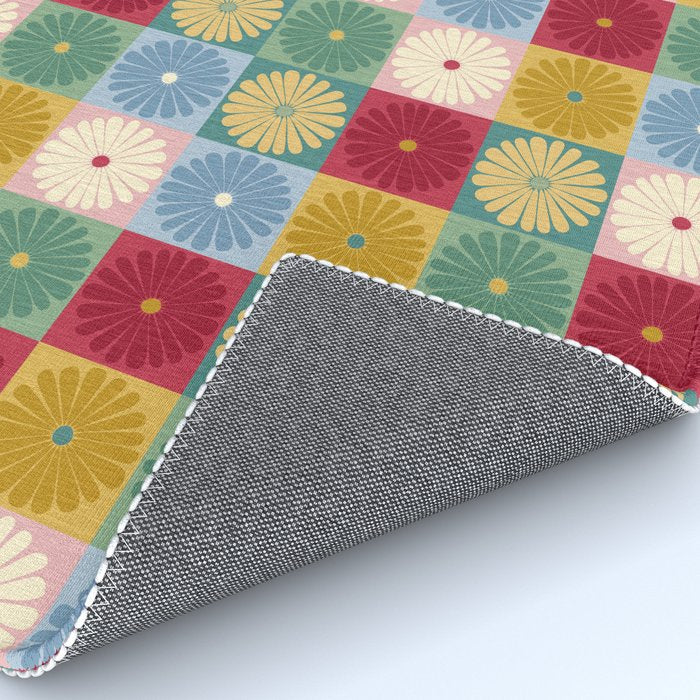 Retro Flowers Check Pattern XX Rug Gallery Image 4