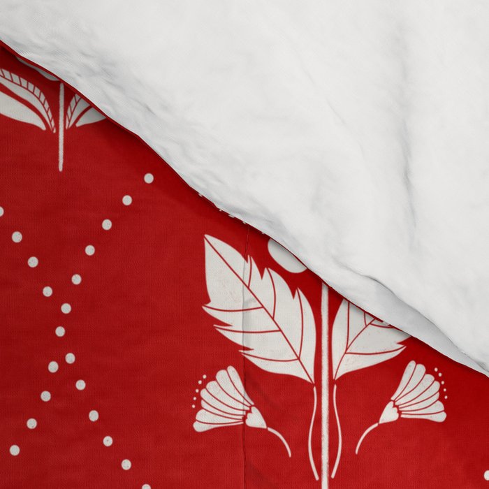 Hand-Drawn Nostalgic Floral Design in Bold Red Comforter Gallery Image 4