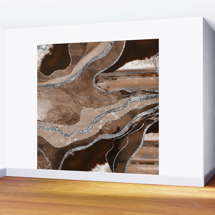 Brown Marble Agate Silver Glitter Glam #1 (Faux Glitter) #decor #art #society6 Wall Mural Gallery Image 2