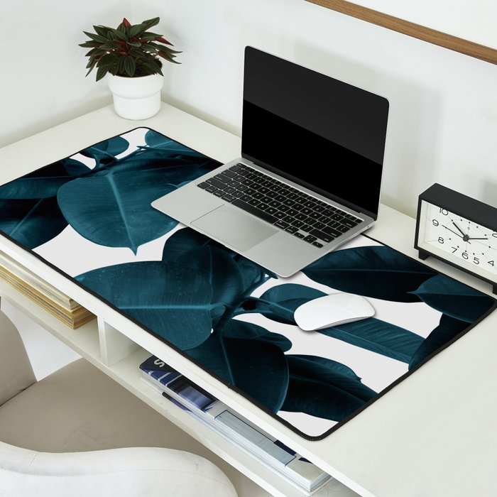 Indigo Blue Plant Leaves Desk Mat Gallery Image 2