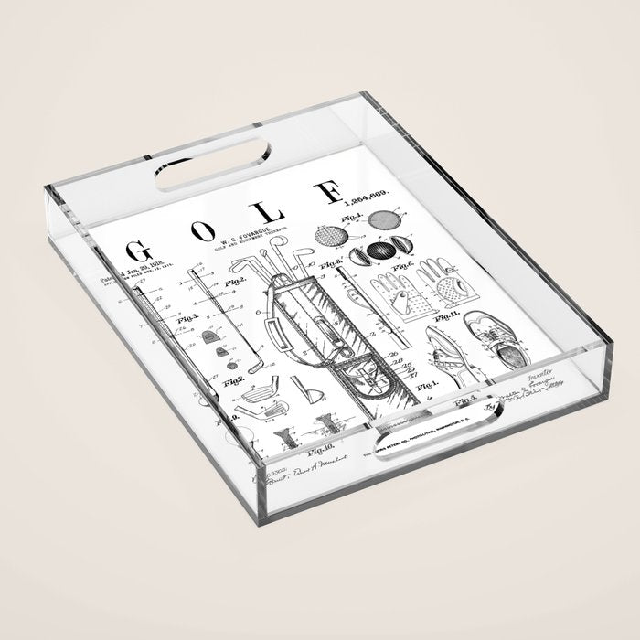 Golf Club Golfer Old Vintage Patent Drawing Print Acrylic Tray Gallery Image 1
