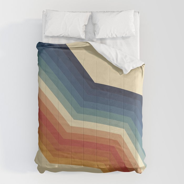 Funky Colorful 70s Rainbow Striped Zig Zag Pattern Blue Orange Hues Comforter Gallery Image 1
