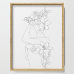 Minimal Line Art Woman with Flowers VI Serving Tray Gallery Image 1