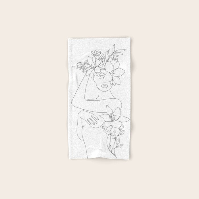 Minimal Line Art Woman with Flowers VI Towels Gallery Image 1