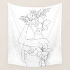 Minimal Line Art Woman with Flowers VI Wall Tapestry Gallery Image 4