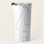 Minimal Line Art Woman with Flowers VI Travel Mug Gallery Image 3