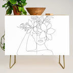 Minimal Line Art Woman with Flowers VI Credenza Gallery Image 1