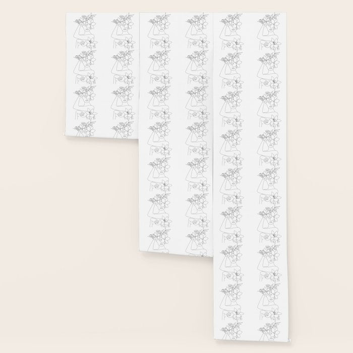 Minimal Line Art Woman with Flowers VI Wallpaper Gallery Image 3