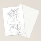 Minimal Line Art Woman with Flowers VI Stationery Card Gallery Image 2