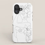 Minimal Line Art Woman with Flowers VI iPhone Case Gallery Image 1