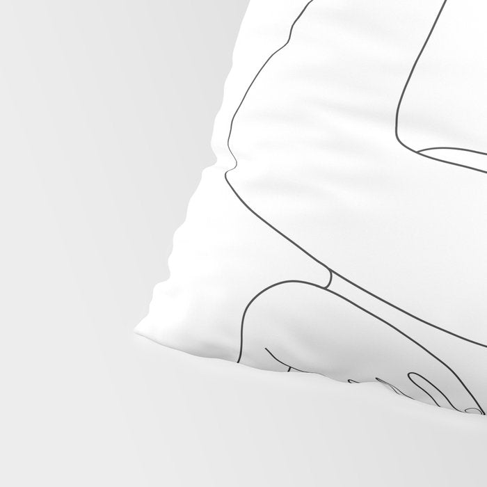 Minimal Line Art Woman with Flowers VI Pillow Sham Gallery Image 4