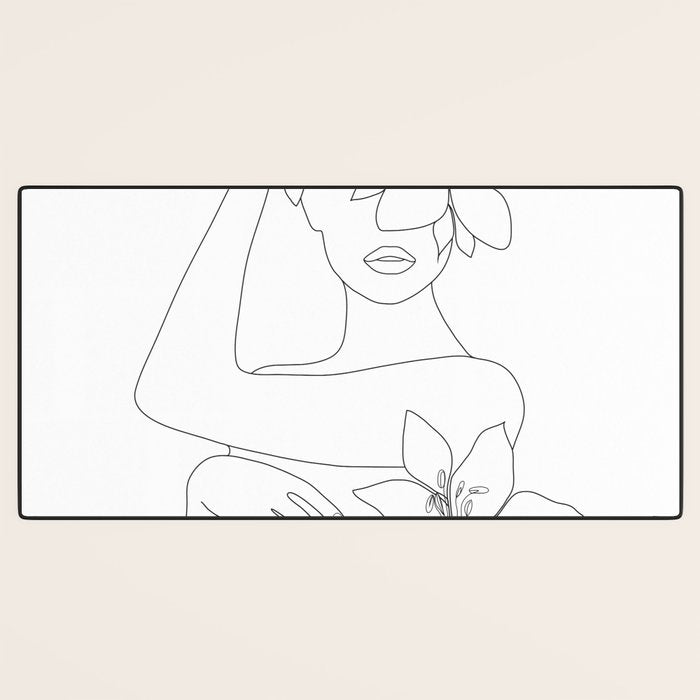 Minimal Line Art Woman with Flowers VI Desk Mat Gallery Image 3