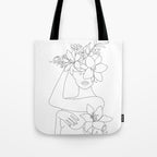 Minimal Line Art Woman with Flowers VI Tote Bag Gallery Image 1