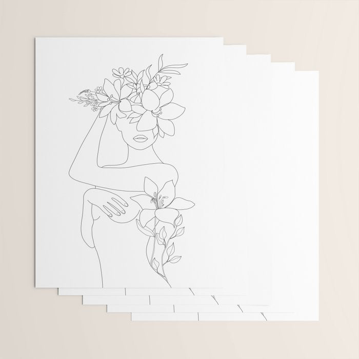 Minimal Line Art Woman with Flowers VI Wrapping Paper Gallery Image 3