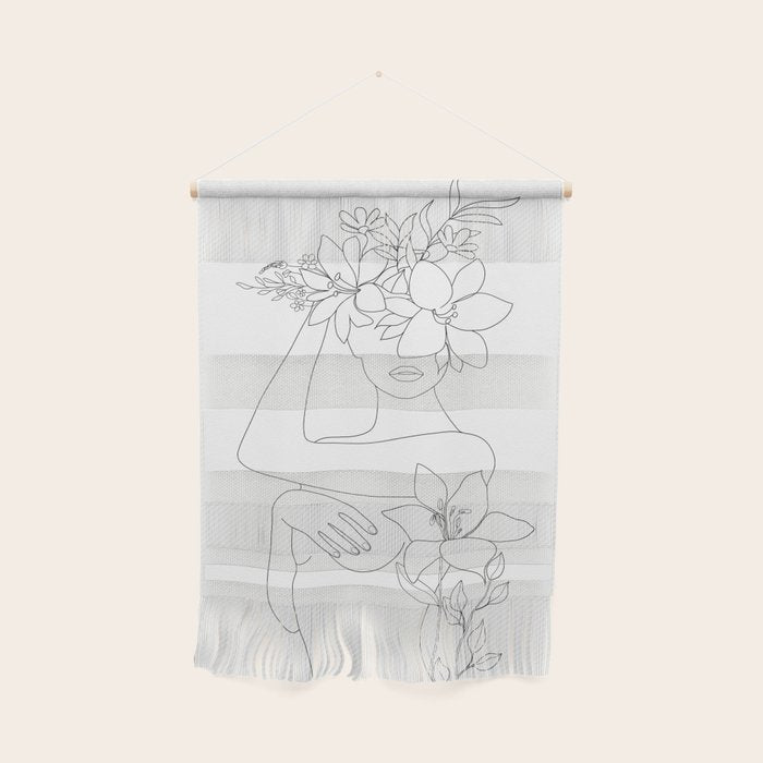 Minimal Line Art Woman with Flowers VI Wall Hanging Gallery Image 1