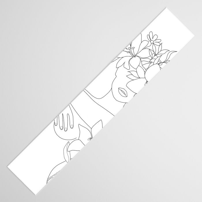 Minimal Line Art Woman with Flowers VI Table Runner Gallery Image 3
