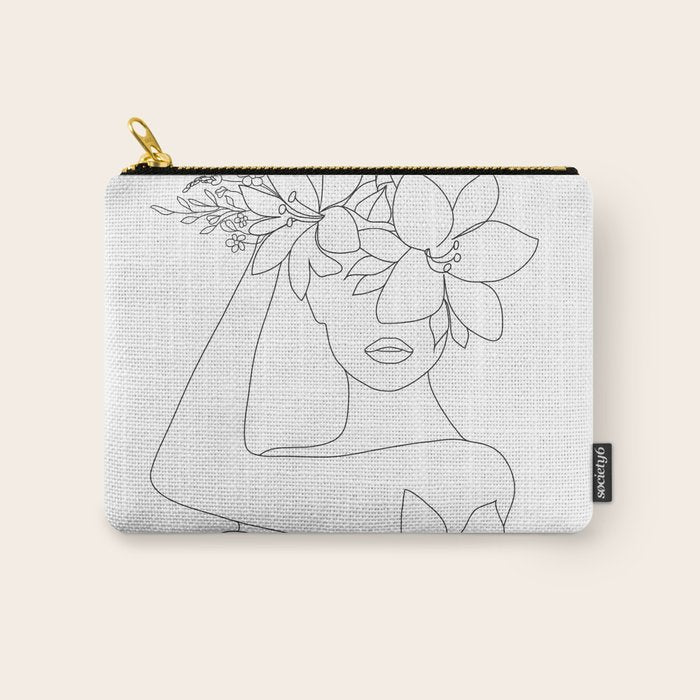 Minimal Line Art Woman with Flowers VI Carry All Pouch Gallery Image 1