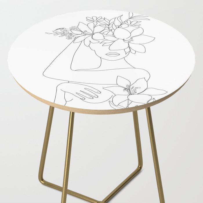 Minimal Line Art Woman with Flowers VI Side Table Gallery Image 2