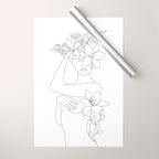 Minimal Line Art Woman with Flowers VI Wrapping Paper Gallery Image 1