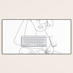 Minimal Line Art Woman with Flowers VI Desk Mat Gallery Image 1