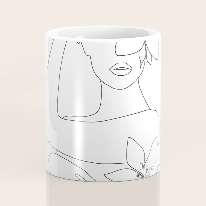 Minimal Line Art Woman with Flowers VI Coffee Mug Gallery Image 4