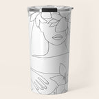 Minimal Line Art Woman with Flowers VI Travel Mug Gallery Image 1