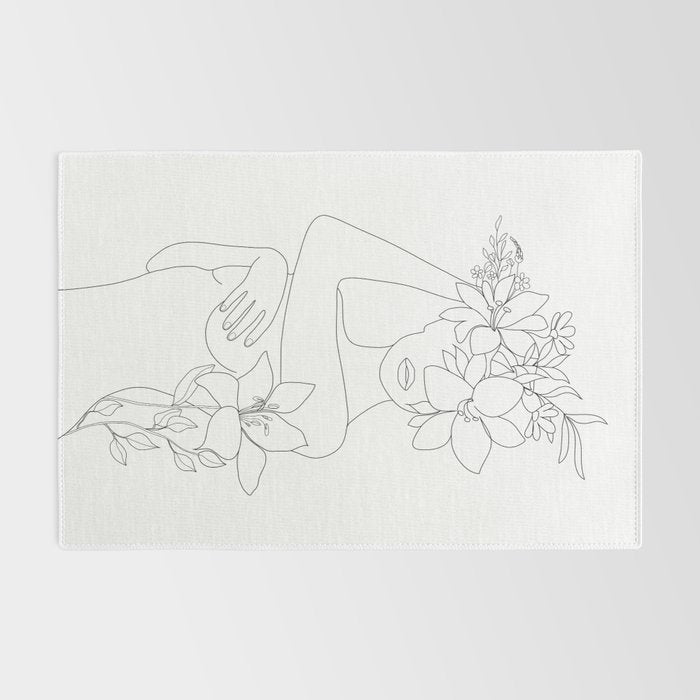 Minimal Line Art Woman with Flowers VI Rug Gallery Image 2