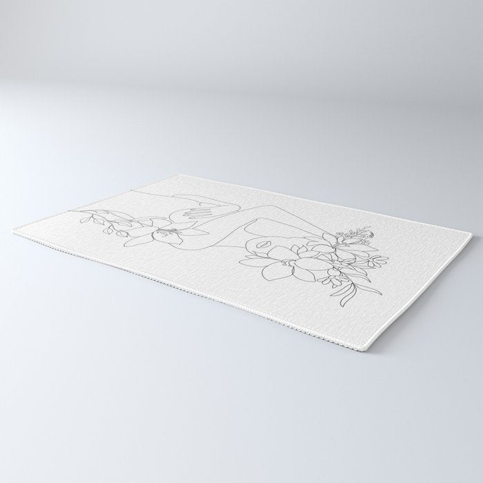 Minimal Line Art Woman with Flowers VI Rug Gallery Image 3