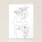 Minimal Line Art Woman with Flowers VI Stationery Card Gallery Image 2