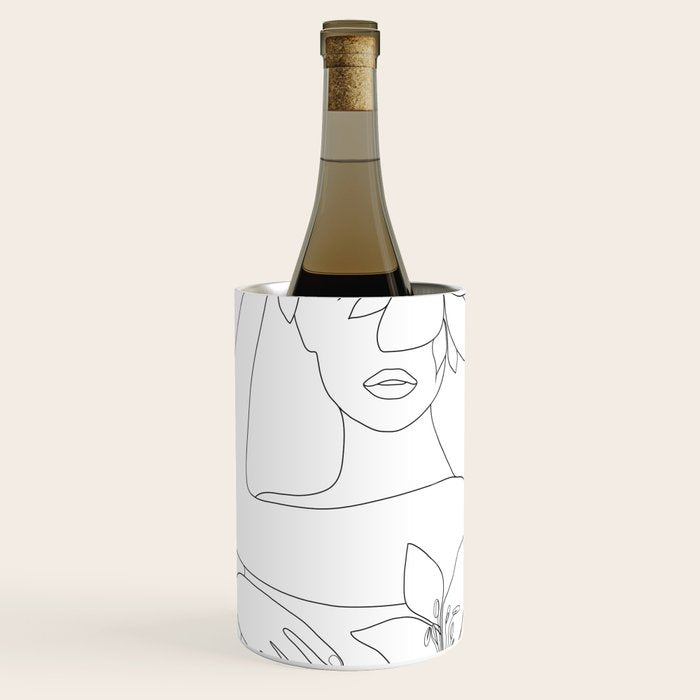 Minimal Line Art Woman with Flowers VI Wine Chiller Gallery Image 1