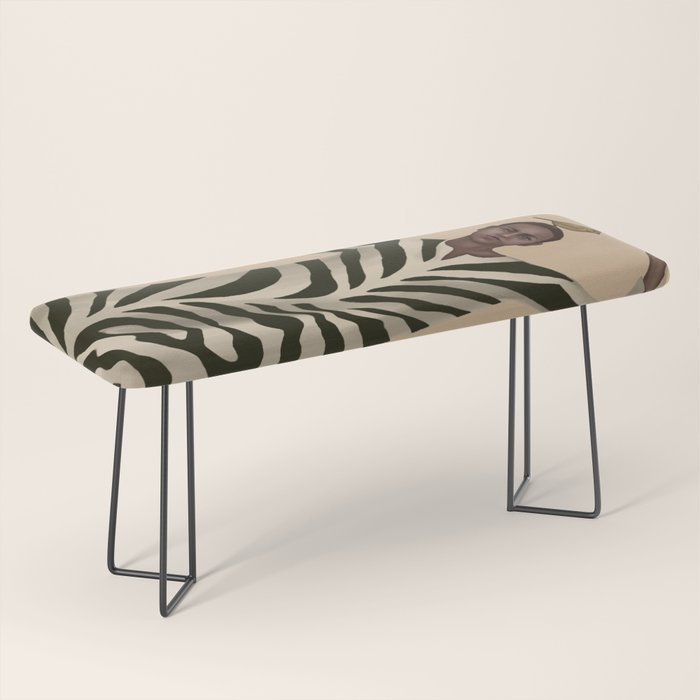 Woman with Birds and Zebra Pattern Dress Bench Gallery Image 1