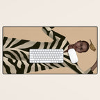 Woman with Birds and Zebra Pattern Dress Desk Mat Gallery Image 1