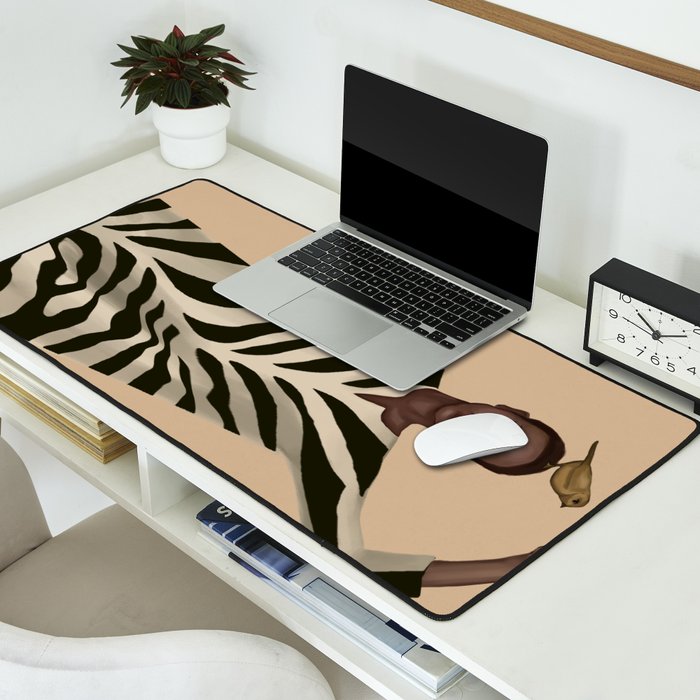 Woman with Birds and Zebra Pattern Dress Desk Mat Gallery Image 2
