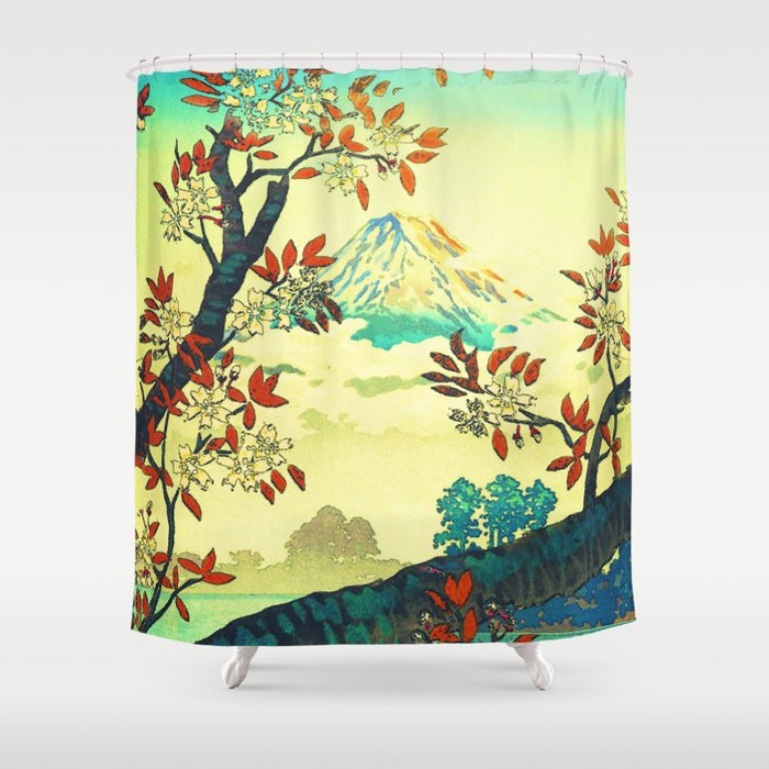 At Suidi - Autumn Mountain & Tree Ukiyoe Nature Landscape Shower Curtain Gallery Image 1