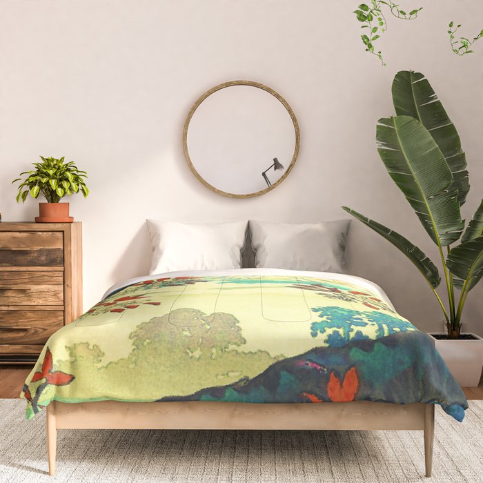 At Suidi - Autumn Mountain & Tree Ukiyoe Nature Landscape Comforter Gallery Image 3
