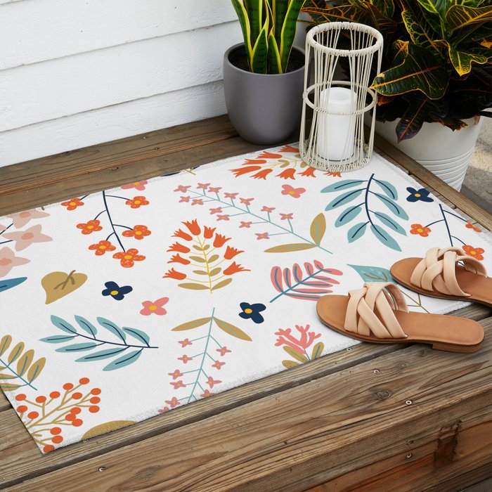 Botanical Harmony | Floral Vintage Plants Colorful Leaves | Autumn Spring Nature Bohemian Chic Outdoor Rug Gallery Image 2