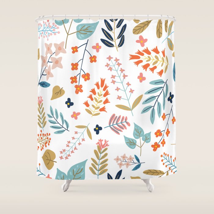 Botanical Harmony | Floral Vintage Plants Colorful Leaves | Autumn Spring Nature Bohemian Chic Shower Curtain Gallery Image 1