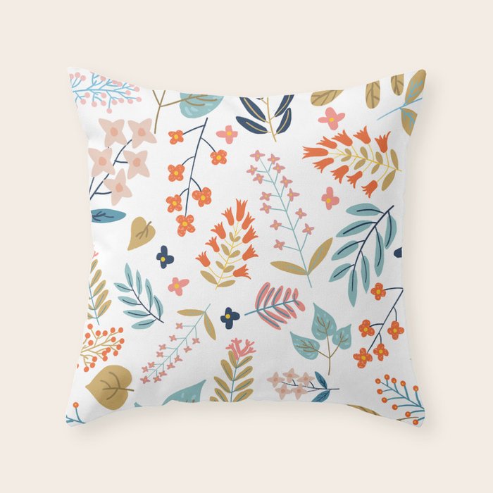 Botanical Harmony | Floral Vintage Plants Colorful Leaves | Autumn Spring Nature Bohemian Chic Throw Pillow Gallery Image 6