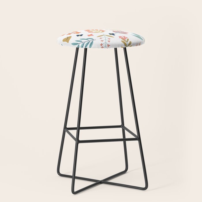 Botanical Harmony | Floral Vintage Plants Colorful Leaves | Autumn Spring Nature Bohemian Chic Stool Gallery Image 1