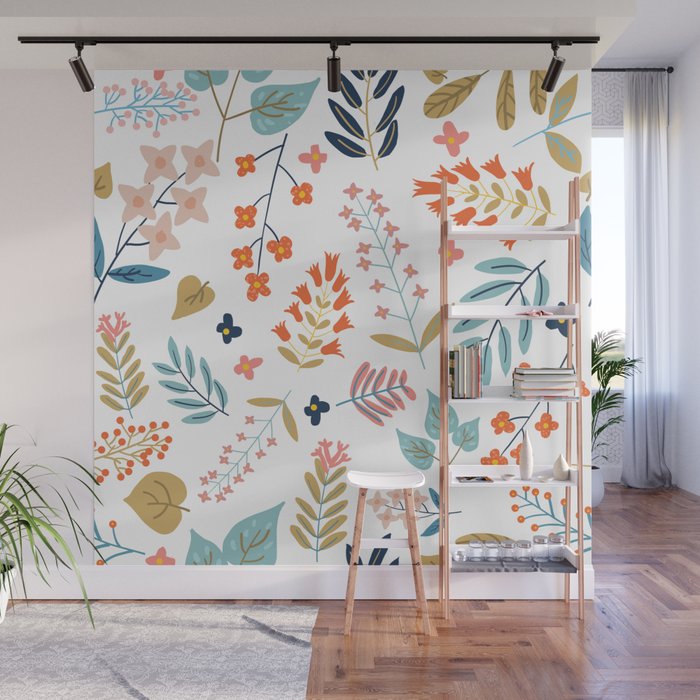 Botanical Harmony | Floral Vintage Plants Colorful Leaves | Autumn Spring Nature Bohemian Chic Wall Mural Gallery Image 1