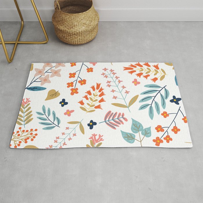 Botanical Harmony | Floral Vintage Plants Colorful Leaves | Autumn Spring Nature Bohemian Chic Rug Gallery Image 1