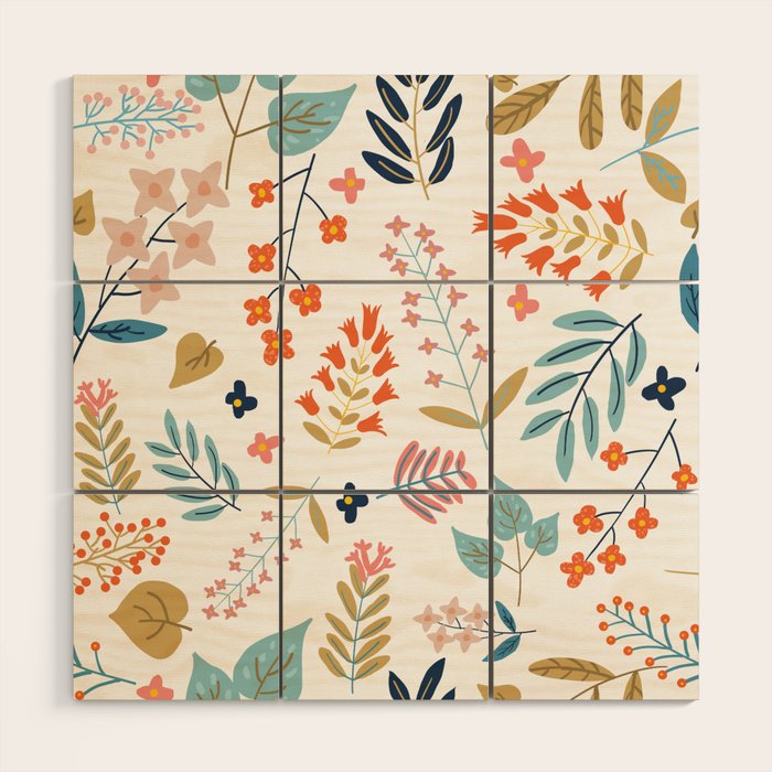 Botanical Harmony | Floral Vintage Plants Colorful Leaves | Autumn Spring Nature Bohemian Chic Wood Wall Art Gallery Image 1