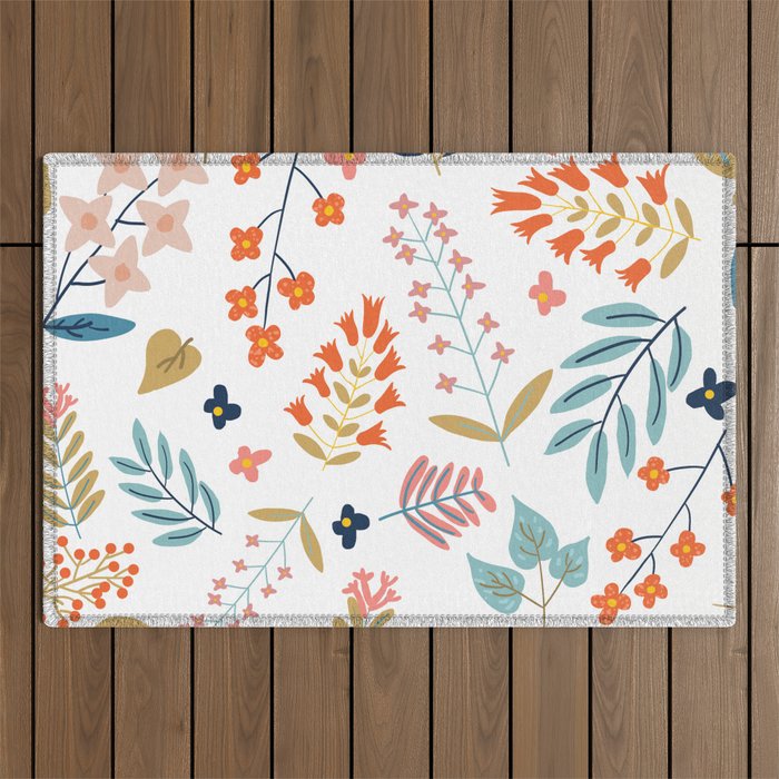 Botanical Harmony | Floral Vintage Plants Colorful Leaves | Autumn Spring Nature Bohemian Chic Outdoor Rug Gallery Image 1