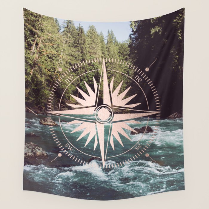 Rose Gold River Compass Wall Tapestry Gallery Image 4
