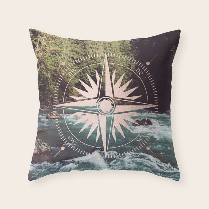 Rose Gold River Compass Throw Pillow Gallery Image 6
