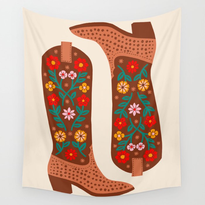 Cowgirl Boots - Bright Multicolor Wall Tapestry Gallery Image 1