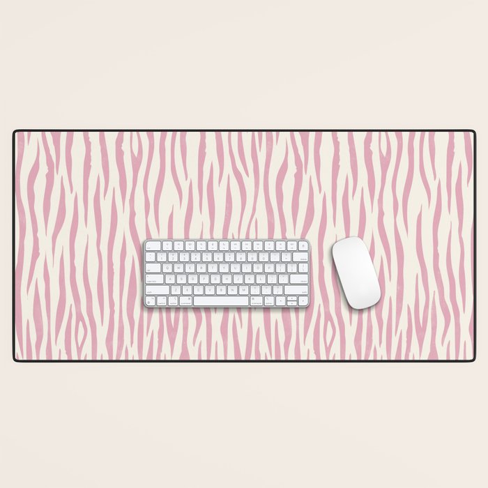 Tiger Stripes In Pink and Cream Desk Mat Gallery Image 1