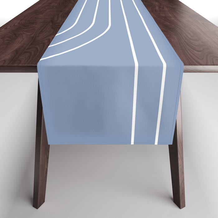 Minimal Line Curvature XIII Natural Blue Mid Century Modern Arch Abstract Table Runner Gallery Image 1